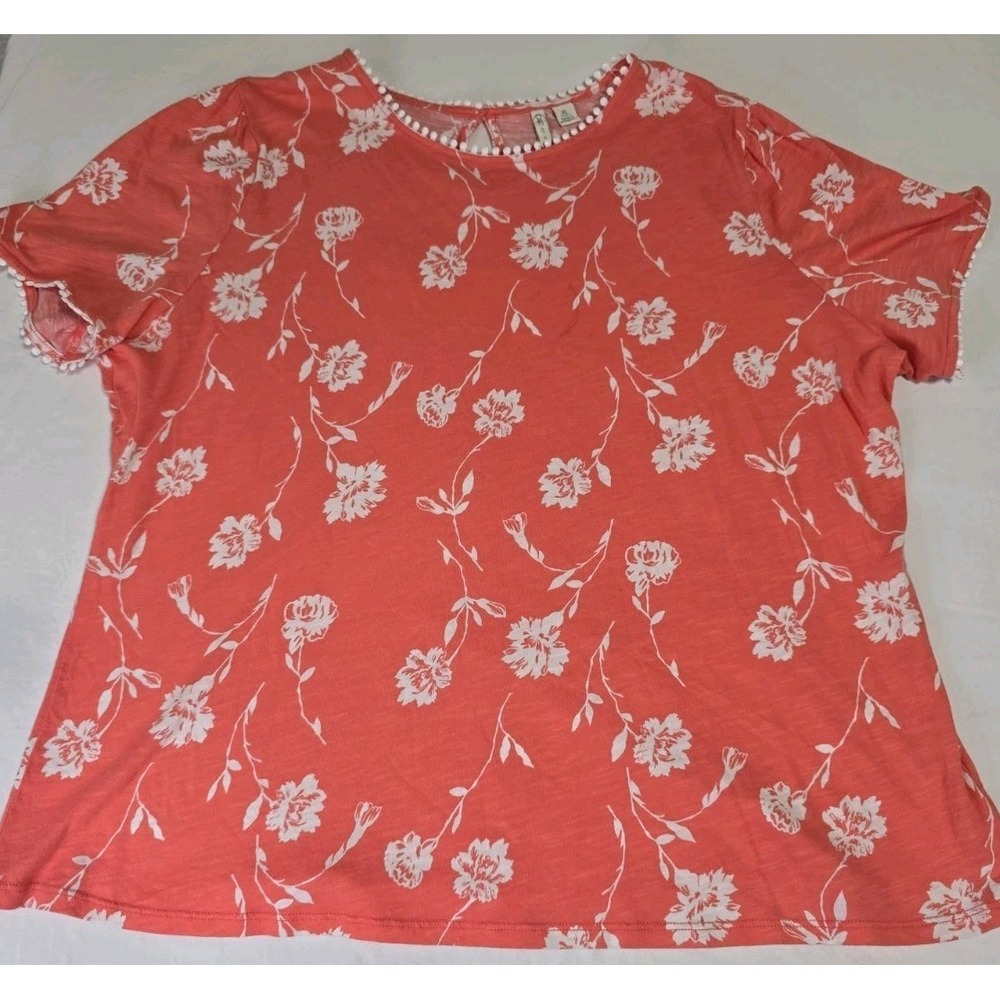 Cato Women's XL Orange/White Floral Blouse
